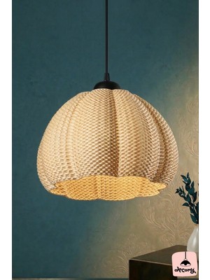 Verda Hasır Renk Rattan Görünümlü Tekli Avize , Pinterest Tarzı Tekli Sarkıt Avize (Bioplastik) E27