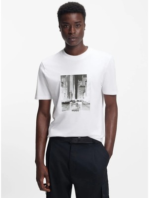 Hugo Beyaz Erkek Regular Fit T-Shirt 50553755_DEYSS