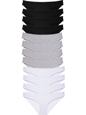 Hobilinka 12 Adet Süper Eko Set Likralı Kadın Slip Külot Siyah Gri Beyaz