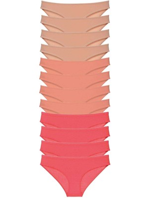 Hobilinka 12 Adet Süper Eko Set Likralı Kadın Slip Külot Ten Pudra Fuşya