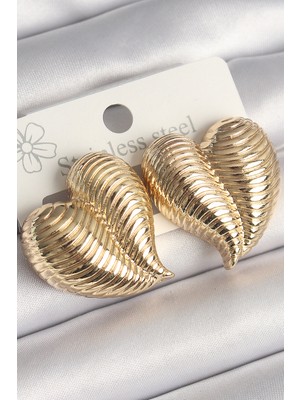 Hobilinka Pirinç Gold Renk Işlemeli Bomba Kalp Model Kadın Küpe