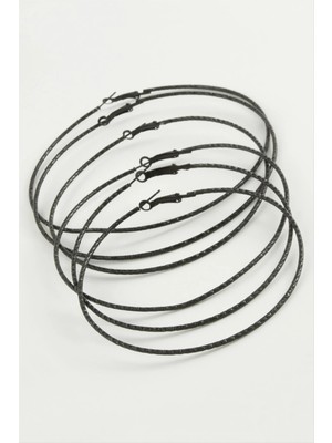 Hobilinka Çizgili Metal Halka Küpe 6 Adet