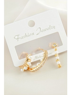 Hobilinka 3 Adet Dorika Inci Zirkon Taşlı Küpe