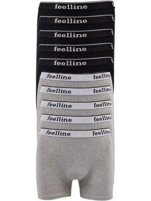 Hobilinka 10 Adet Feelline Siyah ve Gri Pamuklu Doğal Likralı Erkek Boxer