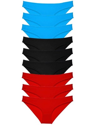 Hobilinka 9 Adet Süper Eko Set Likralı Kadın Slip Külot Siyah Kırmızı Mavi