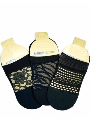 Hobilinka 3 Adet Önü Transparan Kadın Fantezi Desenli Babet Çorap