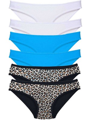 Hobilinka 6 Adet Likralı Kadın Slip Külot Leopar Beyaz Mavi