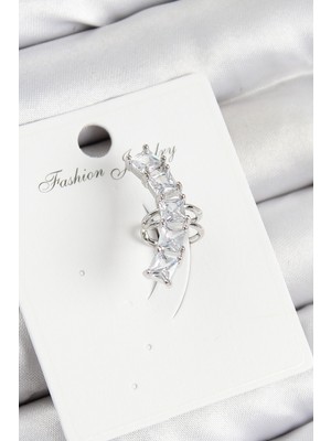 Hobilinka Pirinç Zirkon Taşlı Model Gümüş Renk Sağ Kıkırdak Küpe