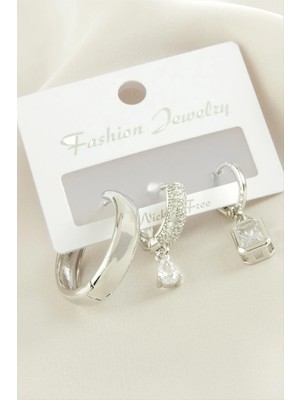 Hobilinka 3 Adet Baget Zirkon Taşlı Küpe