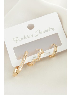 Hobilinka 3 Adet Zikzak Zirkon Taşlı Küpe