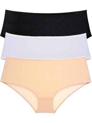 Hobilinka 3 Adet Kadın Yüksek Bel Bato Külot Siyah Beyaz Ten