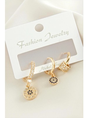 Hobilinka 3 Adet Nazar Zirkon Taşlı Küpe