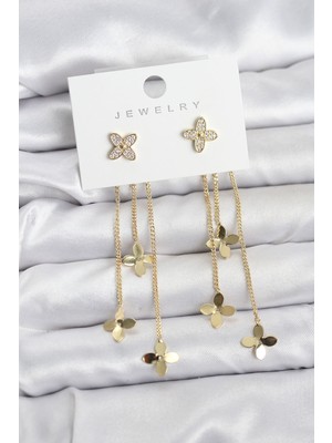 Hobilinka Lotus Model Gold Renk Pirinç Sallantılı Kadın Küpe