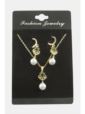 Hobilinka Kalp Inci Zirkon Taşlı Set Kolye