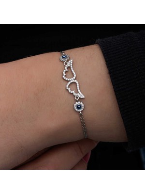 Hobilinka 925 Ayar Gümüş Nazarlı Melek Kanadı Kadın Bileklik T8557 (72)