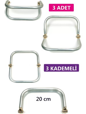 Hobilinka 3 Kademeli Gizli Metal Mango Çanta Bursu – 3 Adet - 20 cm - Metal Çanta Aparatı