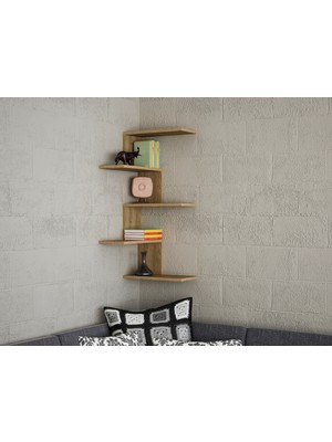 Dekorister Caniko Köşe Duvar Rafı Ceviz