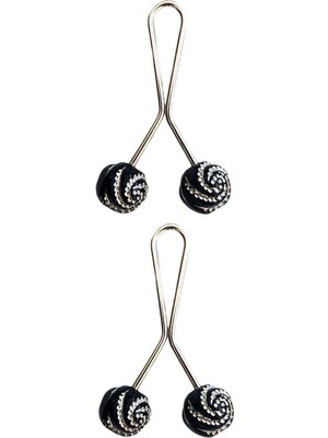 Hobilinka 2 Adet Tesettür Eşarp ve Şal Klipsi Siyah Desenli