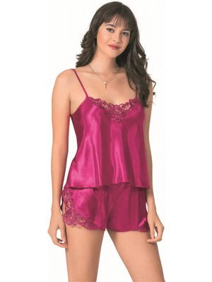 Hobilinka  Vişne Saten Babydoll Şort Takımı