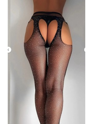 Hobilinka Taşlı Ağ Kısmı Açık Vücut Çorabı