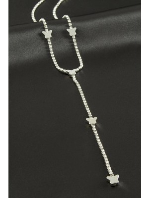 Hobilinka Kelebek Şerit Taşlı Çelik Y Kolye