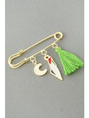 Hobilinka Hilal Filistin Püsküllü Broş