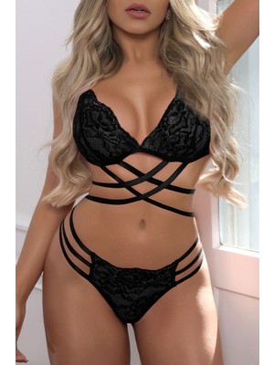 Hobilinka Kadın Siyah Dantel Özel Tasarım Şık Sütyen Külot Takımı