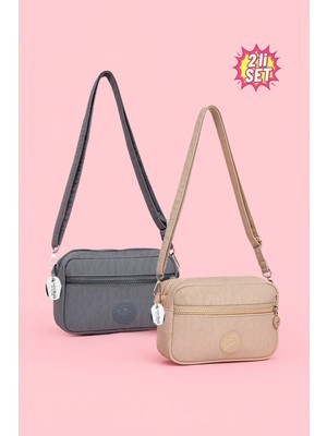 Kadın Çapraz Askılı Üç Gözlü Fermuarlı Krinkıl Günlük Omuz Çantası