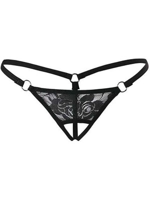 Hobilinka Siyah Dantelli Özel Bölgesi Açık G-String BRF1167