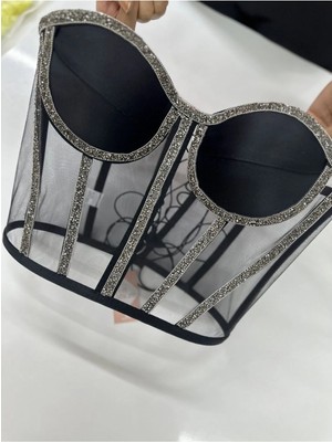 Nuitamore Parlak Taşlı Siyah Büstiyer.