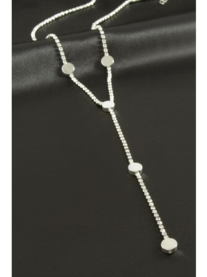 Hobilinka Yuvarlak Şerit Taşlı Çelik Y Kolye