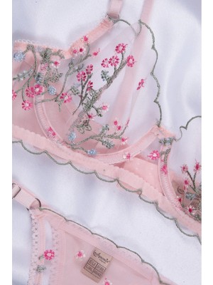 Nuitamore Pembe Renkli, Çiçekli Nakış Işlemeli Brode Sütyen Takım