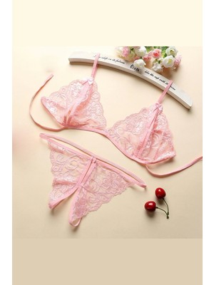 Hobilinka Kadın Pembe Dantelli Sütyen Külot Takımı