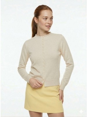 Qoolest Kadın Acı Kahve Slim Fit Dar Kesim Düğmeli Bisiklet Yaka Triko Hırka