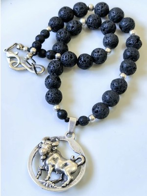 Boğa Burcu Lav Taşı Gümüş Kaplama Kolye – Thinblack® Burç Serisi