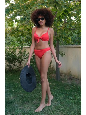 Hobilinka Kadın Destekli Fiyonklu Alt Üst Kırmızı Bikini Takım
