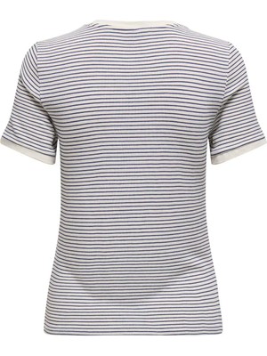 Only Ekru Kadın Normal Fit Çizgili T-Shirt Onltıne S/s O-Neck Top Jrs