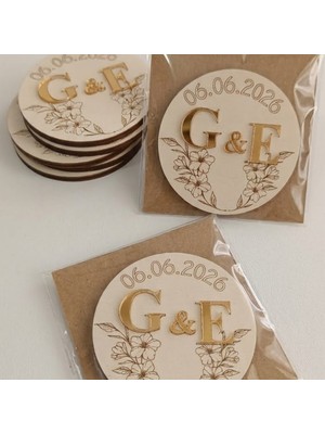 "lodos Cnc 30 Adet Kişiye Özel Isimli Ahşap Magnet Gold Aynalı Pleksi Harfli Nişan Nikah Hediyeliği"