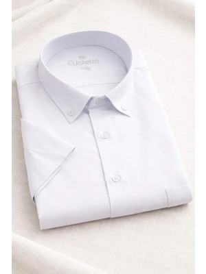 Varetta Erkek Beyaz Kısa Kollu Gömlek Büyük Beden Pamuk Saten Yaka Düğmeli