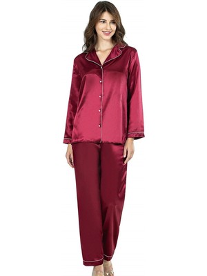 Hobilinka Bordo Ikili Saten Gecelik Pijama Takımı 7647