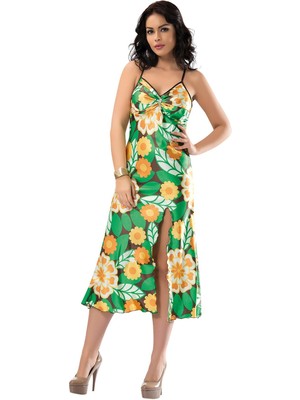 Hobilinka Yeşil Yırtmaçlı Saten Gecelil - 082