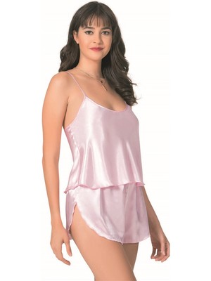 Hobilinka Pembe Saten Babydoll Şort Takımı
