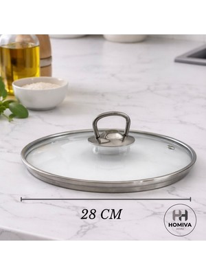 Homiva Home Cam Tencere Kapağı-28 cm