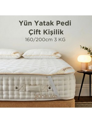 Yünevim 160X200 Yün Yatak Pedi Çift Kişilik 3 kg Merinos Kuzu Yünü