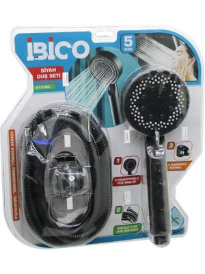 Hobilinka Vakumlu - Siyah Lüks Duş Seti  Duş Başlık=5 Mod=fonksiyon Örgülü Hortum=1.5mt Mafsal=3 Kad