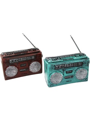 Hobilinka Radyo Vintage Dekoratif Biblo - Kumbara Renkli 17X17X5.5CM Reçine (4887)