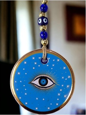 Hobilinka Mavi Renk Yıldız Motifli Gözlü Duvar Süsü Cam Duvar Dekoru