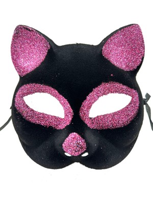 Hobilinka Siyah Renk Pembe Simli Süet Kaplama Kedi Maskesi 18X14 cm (4887)
