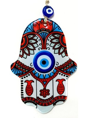 Hobilinka Kırmızı Balıklı Nazar Boncuklu Fatma Ana Bereket Eli Füzyon Cam Duvar Süsü