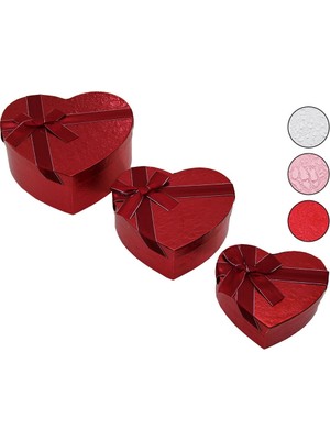Hobilinka 3pcs   Kalp  Parlak Renkli - Kabartma Desen Karton Hediye Kutusu Kurdelalı  15-18-21CM (4887)